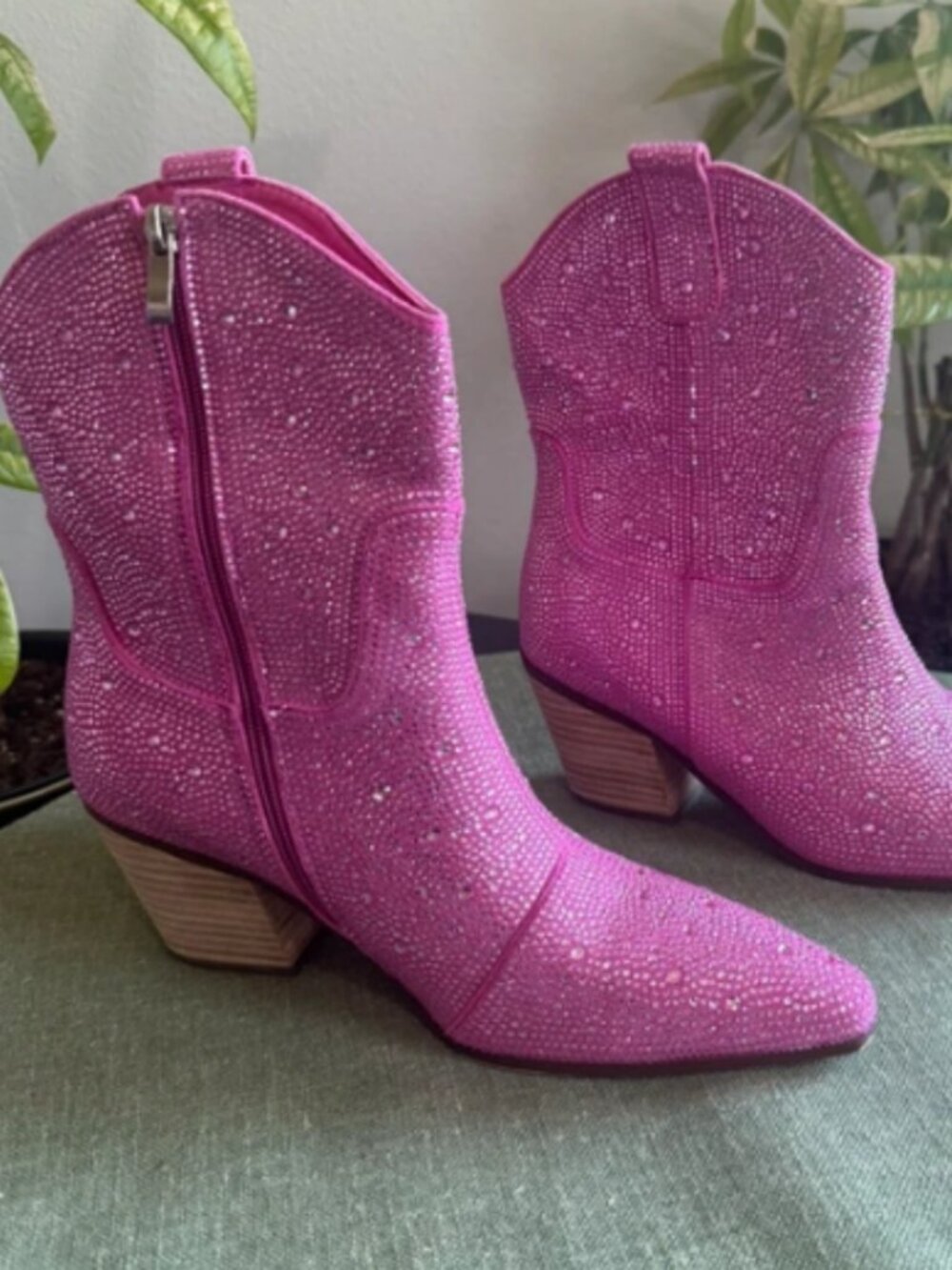 Pink Rhinestone Western Ankle Boots